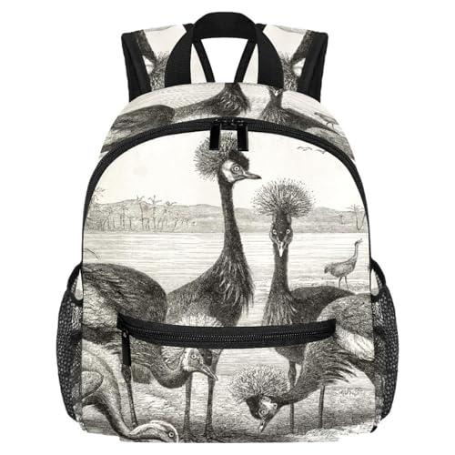 Petit sac à dos léger noir oiseau couronné avec poches pour gourde