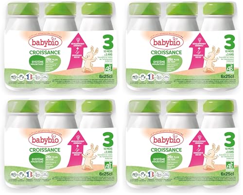 Babybio croissance au lait de vache français 6 bouteilles de 25cl (Lot de 4)