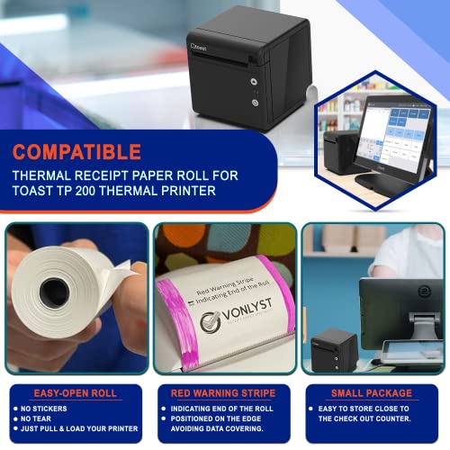 Vonlyst Thermal Printer Paper Roll For Toast Tp200 Receipt Printer Point Of Sale (12 Rolls) #TOP3