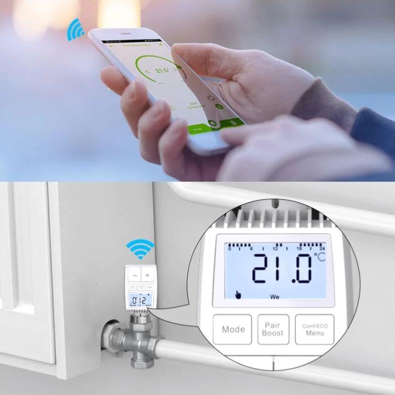 Kit de 2 Têtes Thermostatiques Connectées Universelle avec Ecran LCD + Passerelle ZigBee - SILAMP