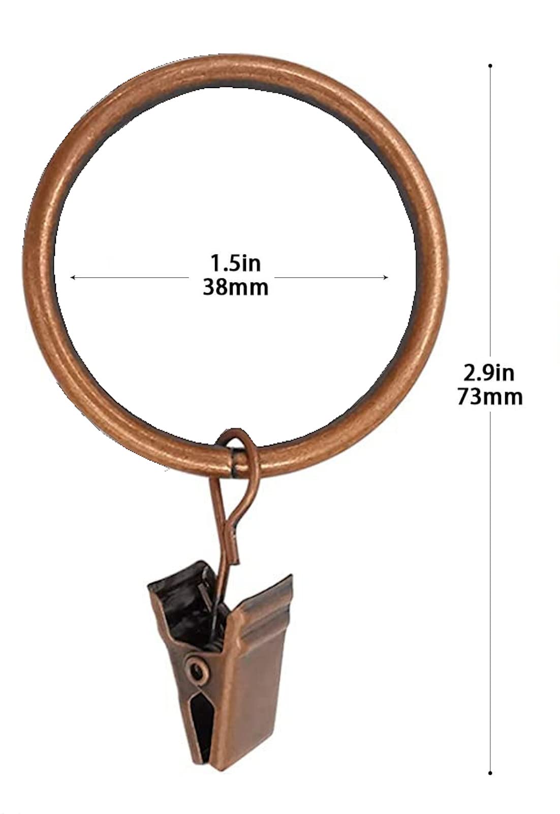 200x EWANTO Vorhangringe Bronze 45 mm Durchmesser Gardinenringe Gardinenhaken Set Metall Ring mit 18 mm Clip Vorhang Ringe mit Clips für Gardinen ohne Löcher oder Ösen Curtain Rings