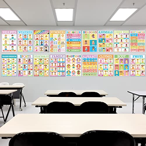 Image of 18 Pieces Sign Language Poster ASL Poster for Classroom ASL Posters Sign Language Flash Cards for Toddlers Kids Students Classroom Decoration
