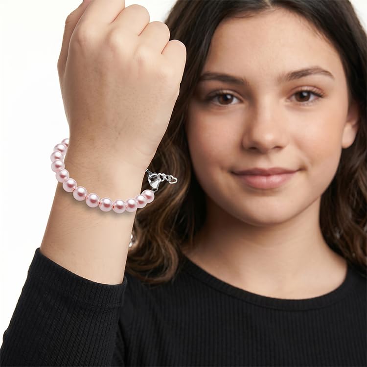 Image of Baby Crystals Sterling Silver Pink Pearl Bracelet for Baby Girls I Newborn, Infant Baby Girl Gifts, Toddler, Teen, Mommy I Birthday Gift I Children's Jewelry I Womens Bracelets for Girls