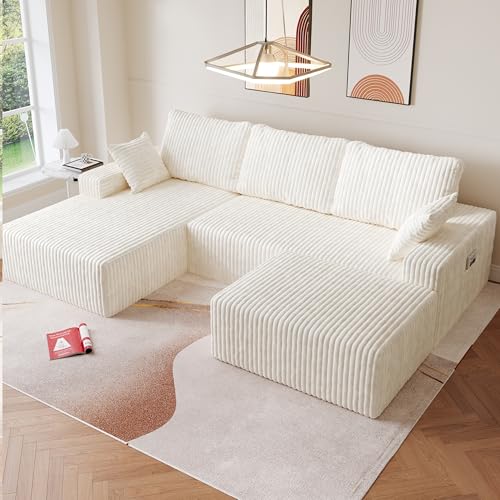 Image of Modular Sectional Sofa Couches L-Shape Couch 3 Seat Modular Sofa Memory Foam Sectional Couches for Living Room (White, 108 inch+Left Chaise + Ottoman)