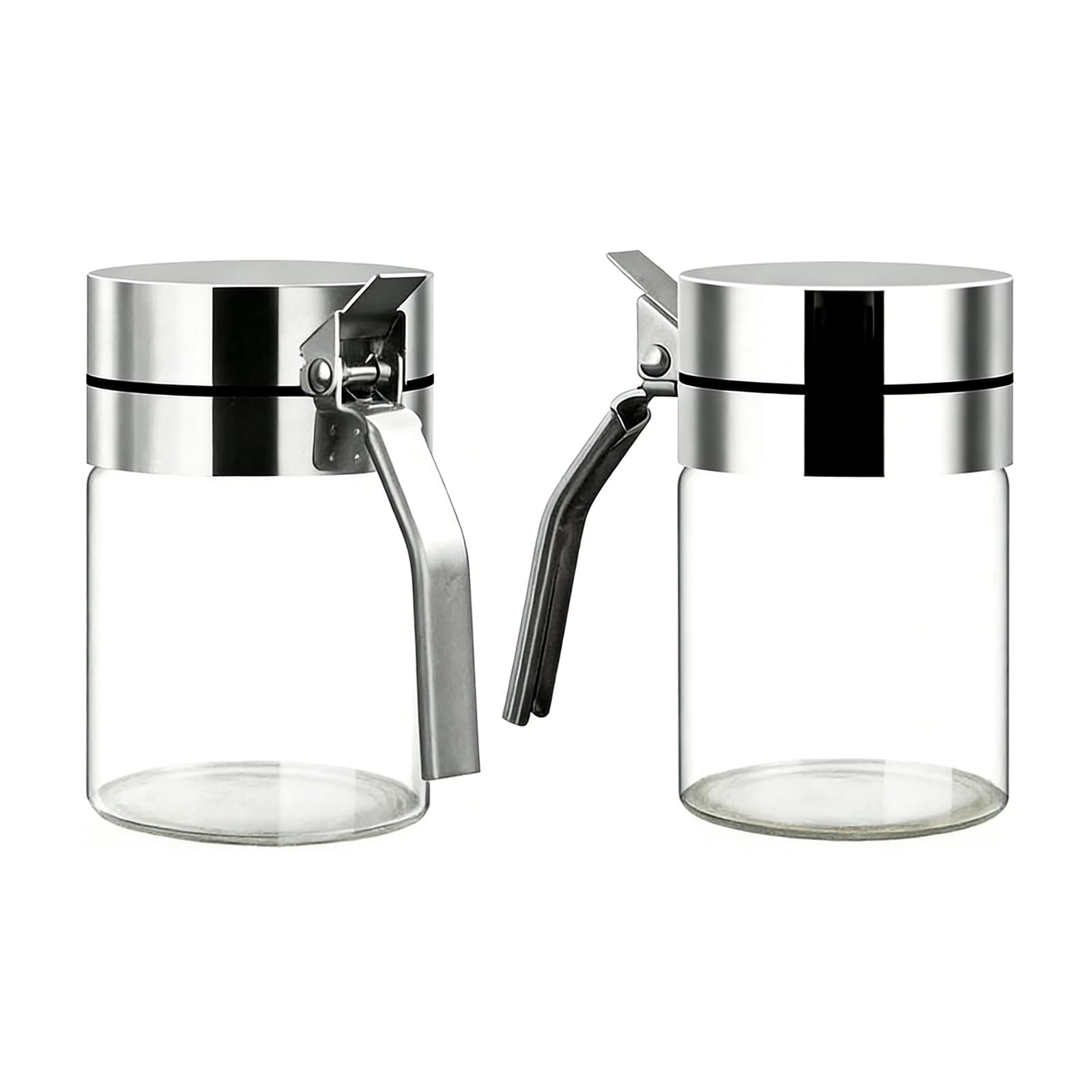jiingekk Condiment Jar Spiced Container with Stainless Steel Lid and Spoon,Clear Glass Condiment Canisters Pots Seasoning Box Stainless Steel Spoon for Countertop Seasoning