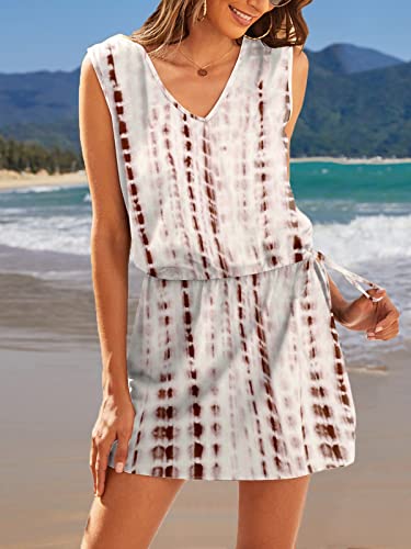 Hount Women's Beach Bathing Suit Swimsuit Vacation Pool Cover Ups Summer Swimwear(Flower Coffee,Medium) - Image 3