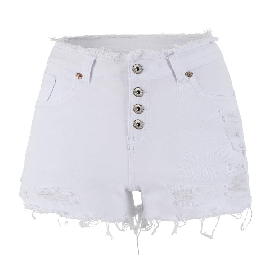 THUNDER STAR Ripped Jean Shorts for Women Mid Rise Frayed Raw Hem Stretchy Denim Shorts