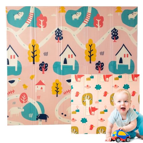Edibaby, Alfombra Bebé Acolchada Plegable, Diseño Infantil, Colchoneta de Juegos para Suelo, Reversible, XPE, Tapete Baby Play Mat (Farm | 200x180 | 1.5 cm)