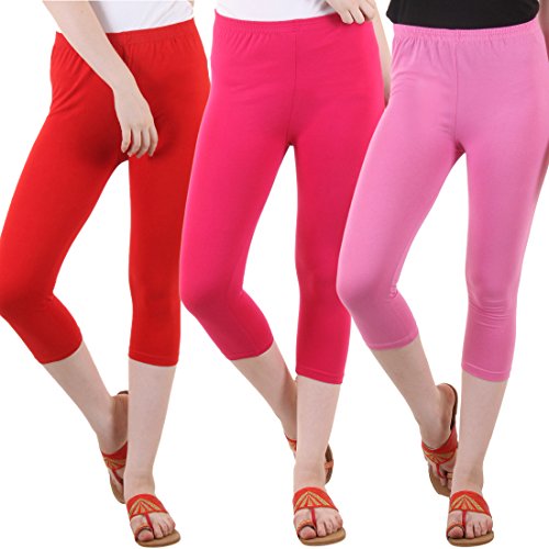 Image of DIAZ Women's Super Combed Cotton Elastane Stretch Slim Fit Printed Capri -Pack of 3