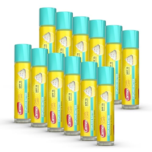Carmex Daily Care Moisturizing Lip Balm with SPF 15, Cupcake Batter Lip Balm Sticks, 0.15 OZ Each - 12 Count