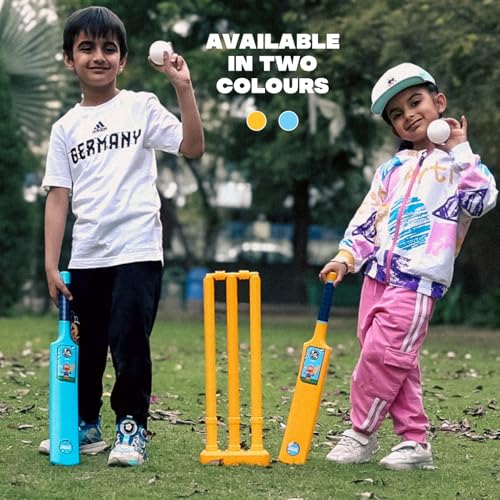 Image of Lata Toys Howzzat Senior Cricket Set (Age 4+) Complete Plastic Cricket Kit for Kids & Beginners - Lightweight Bat, 3 Stumps & Ball for Outdoor Play, Yellow