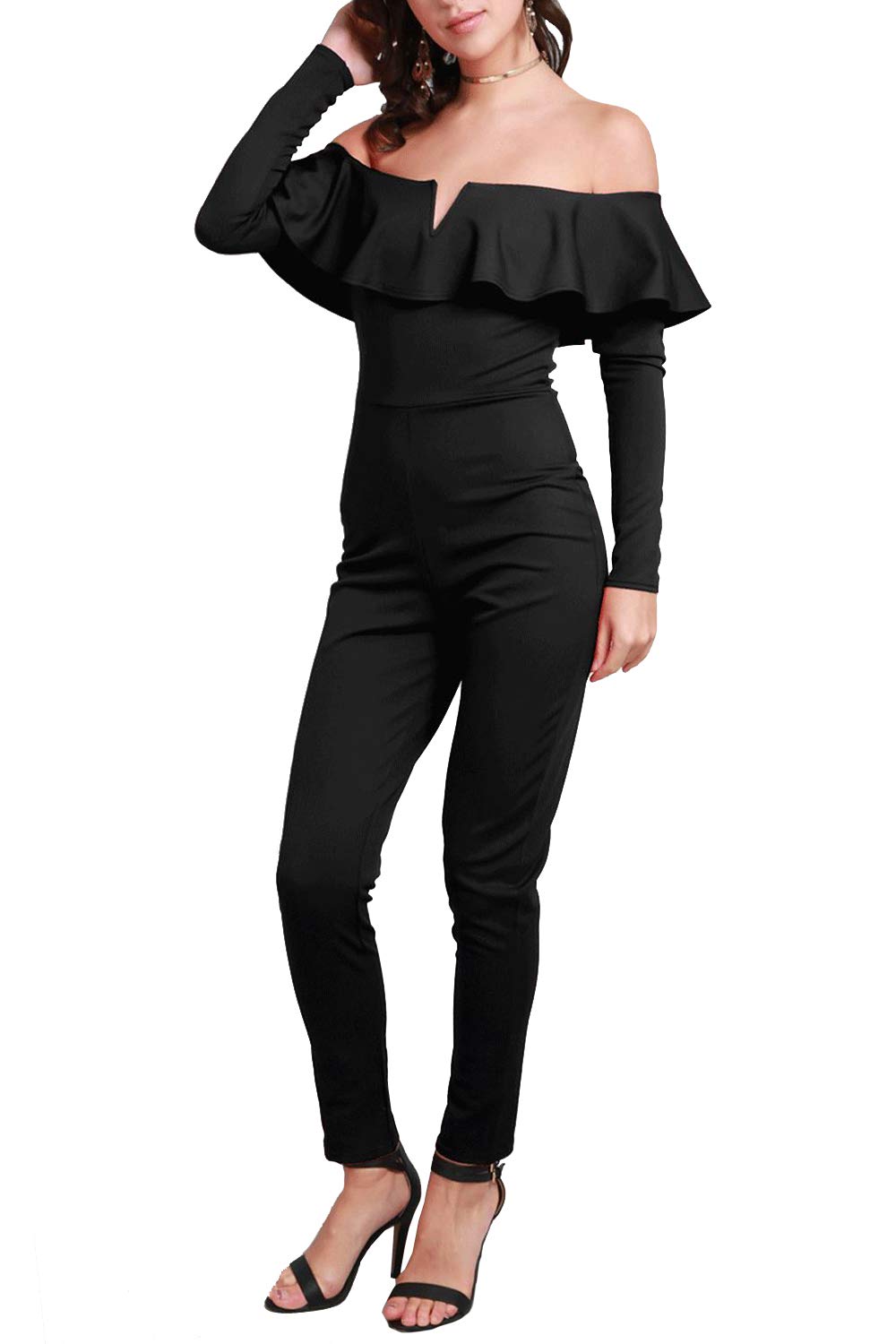 Fashion StarWomen Off Shoulder Ruffl Fril Jumpsuit Playsuit