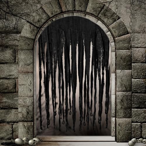 FMDPZUP 2Pcs Black Halloween Doorway Curtain,165 * 100cm Spooky Creepy Cloth, Halloween Party Decorations,for Door Walls Windows and Haunted House Entrance Decor