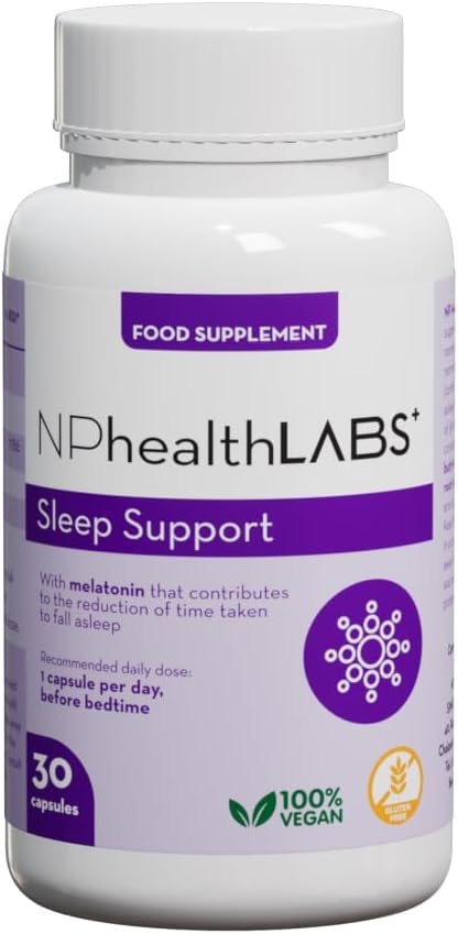 NPhealthLABS Sleep Support – 30 Vegan Capsules with Melatonin, Valerian, GABA, Vitamin B6, Glutathione for Better Sleep, Non-GMO, Vegan, 30 Caps