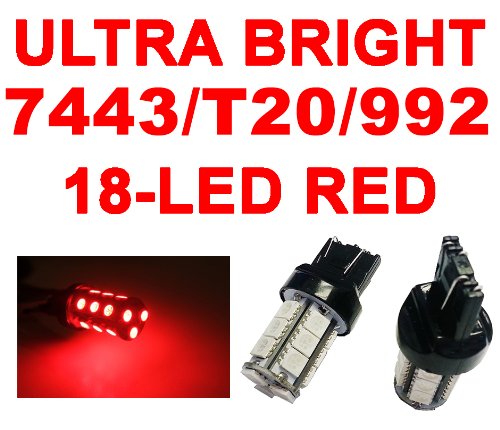 IG Tuning 18-SMD Red 7440 7441 7443 7444 992A T20 LED Replacement Bulbs Reverse Light, Backup Daytime Running Light (DRL), Turn Signal Light, Corner Light, Stop Light, Parking Light, Side Marker Light, Tail Light, and Backup Lights 12V