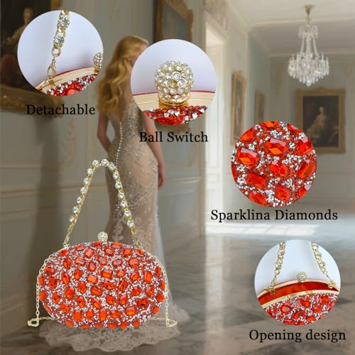 Image of Sparkling Crystal Diamond Women's Rhinestone Clutch Purse with Round Pearl Clasp