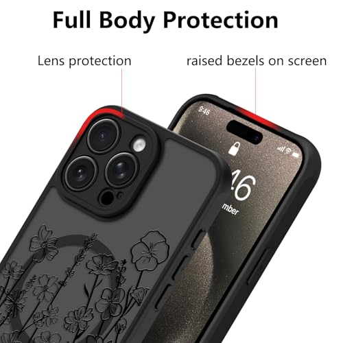Image of KANGHAR Case for iPhone 15 Pro Max Florals Pattern | [Compatible with Magsafe] Cute Blooming Flowers Protective Magnetic Case for Girls Women Men