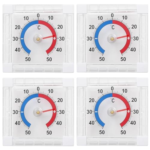 Aussenthermometer Wetterfest, 4er-Set Fensterthermometer Aussen Und Innen, Analoges Thermometer Für Fenster Und Außenbereich, Temperaturmessung Im...
