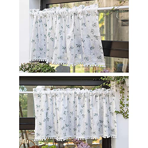 Cortinas de lino de algodón cortas con elegantes bordados para dormitorio 8