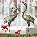 Shorayn Garden Crane Statues, Blue Heron Sculptures for Outdoor, Cranes Decor Metal Bird, Patina Garden Art Lawn Ornaments for Yard Patio Porch Outside Decorations