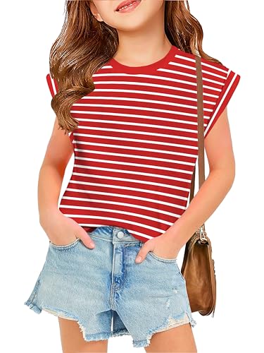 Image of Arshiner Girls T Shirts Cap Sleeves Casual Summer Tops Crewneck Tank Loose Fit Fashion Blouse Tee