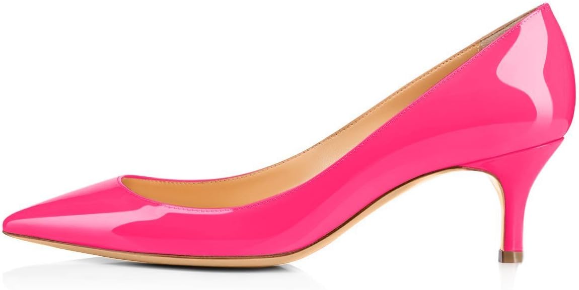EKS Women's 6CM Pointed Toe Kitten Heel Patent Leather Dress Party Pumps Work Court Shoes