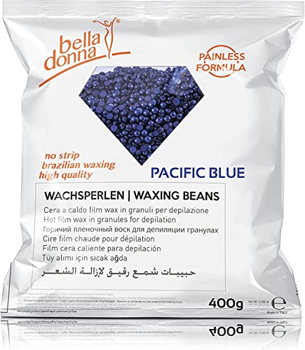 Bella Donna - Perles de cire « Pacific Blue » pour une épilation sans bande sans douleur, formule souple et crémeuse, 400 g