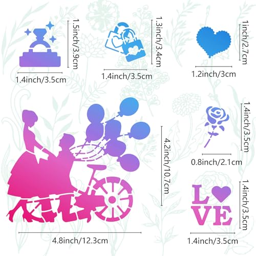 GORGECRAFT 16x16cm Valentine's Day Stencils Love Heart Stencils Heart Rose Balloons Love Words Stainless Steel Craft Painting Templates for Wood Burning Engraving Crafting Scrapbook Art Ornate Party - Image 3
