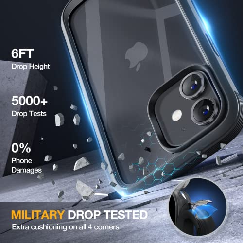 Image of Miracase Glass Series for iPhone 12 /12 Pro Case 6.1 inch, Upgraded Full-Body Rugged Phone Bumper Case Cover with Built-in 9H Tempered Glass Screen Protector and Camera Protector, Black