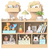 Acenova Montessori Toy Storage Shelf with 7 Compartments, Wooden Montessori Bookshelf and Toy Storage with Tree Design, Nursery Book Shelf for Kids, Classroom Furniture Shelves Organizer, Birch Wood