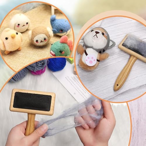 Cepillos para cardar lana manuales Fangxuee de madera para mascotas y textiles 4
