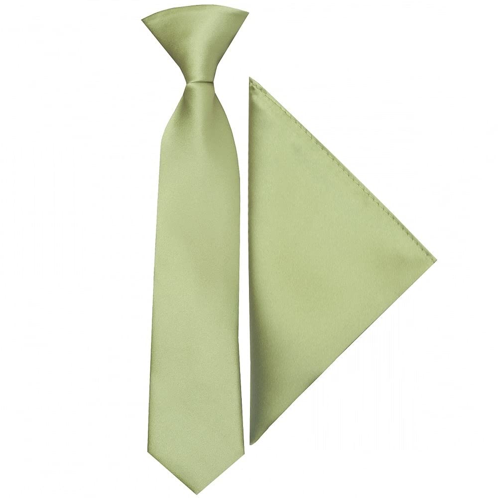 TIES R US Pre Tied Sage Green Satin Boys Tie and Pocket Square Set Age 4-7