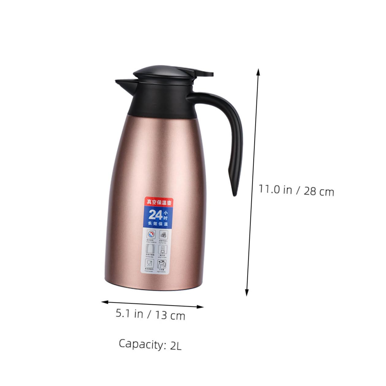 Isolierte Kaffeekanne aus Edelstahl 304 2L mit Vakuum Doppelwand und Henkel Große Thermoskanne für Heiße und Kalte Getränke Langanhaltende Wärmespeicherung Rosa