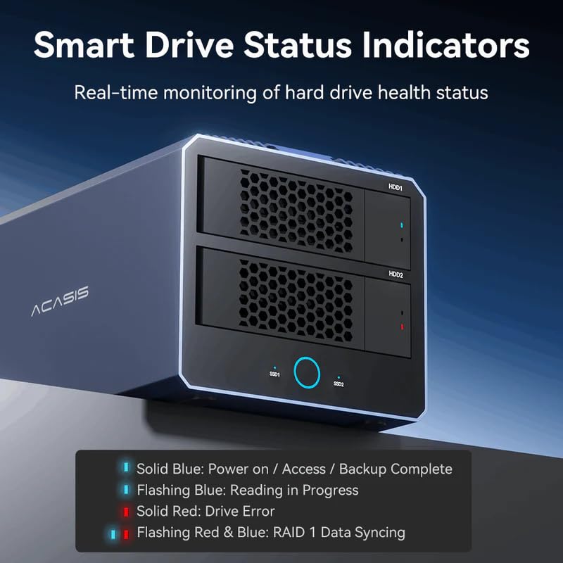 Image of ACASIS 40Gbps 4-Bay (2 HDD + 2 SSD) Hybrid HDD & NVMe Enclosure, Support 4 RAID Mode, in-Built Cooling Fan, 8K DisplayPort Output, Up to 76TB Storage