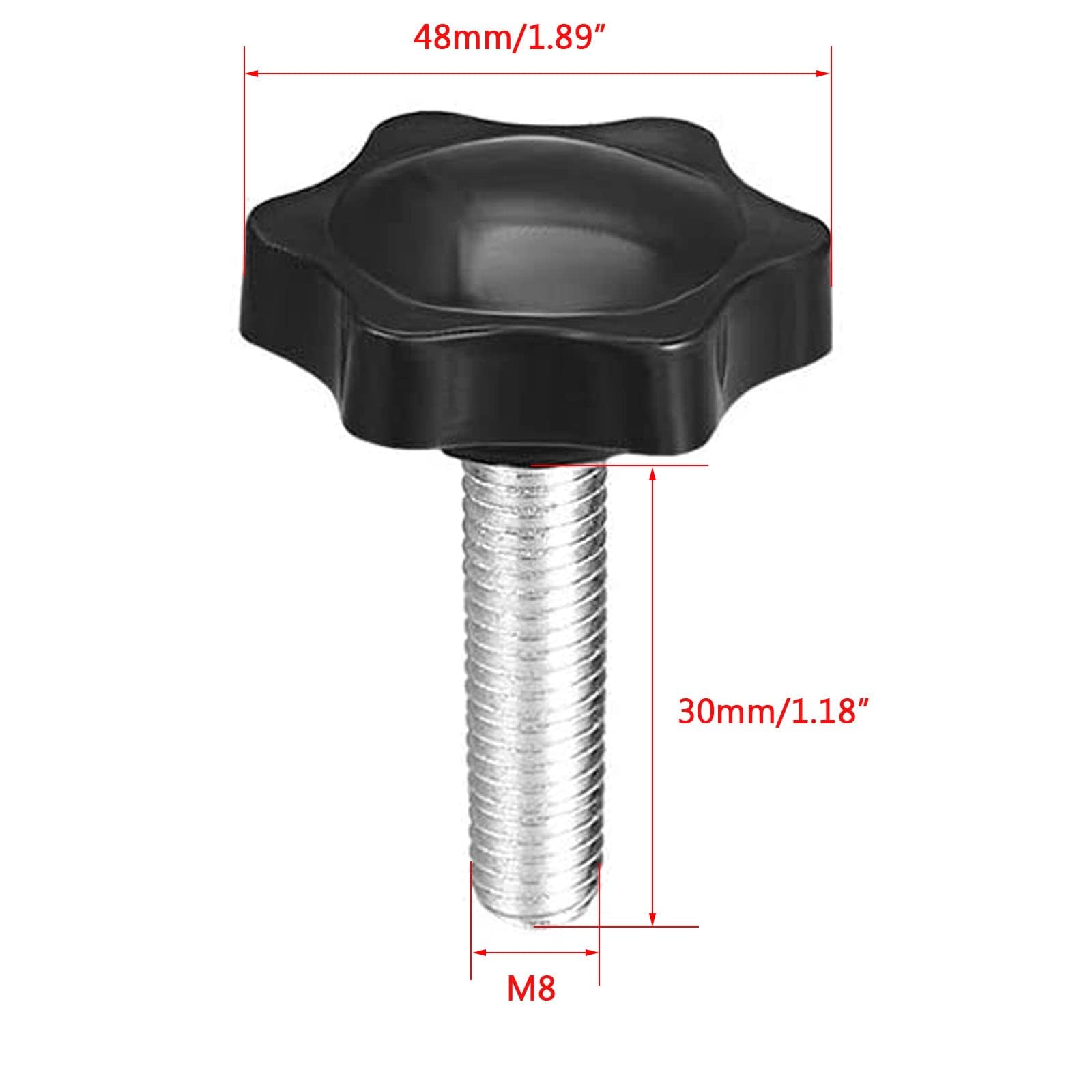 TOP-VIGOR M8 x 30mm Clamping Screw Knob Star Shaped, 48mm Dia Plum Hex Shaped Plastic Head Clamping Knob Male Thread Grips - Image 2