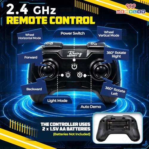 Image of Wembley Blaze RC Drift Car for Kids - 2.4GHz Remote Control Car, 4WD Stunt Car with 360 Rotation, LED Lights, Easy-Flip Tires, Rechargeable Battery, Racing Toy Gift for Boys & Girls 3-14 Years