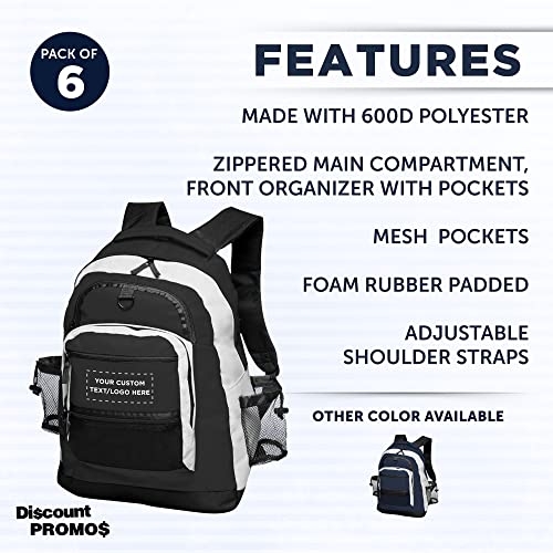 DISCOUNT PROMOS Custom Two Tone Travelers Backpacks Set of 6, Personalized Bulk Pack - Bring Everywhere You Go, Perfect for Hikers, Campers, and for Everyday Use - Black2