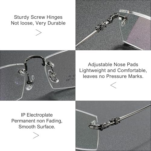 Image of Pure Titanium Rimless Glasses Frame for Men Rectangle Optical Frameless Eyeglasses Frames Lightweight Eyewear YJ2201