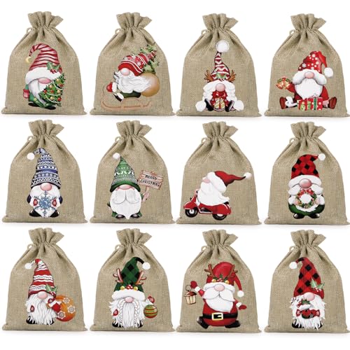 BETESSIN Geschenksäckchen Weihnachten - 12 Stück Weihnachtssäckchen...