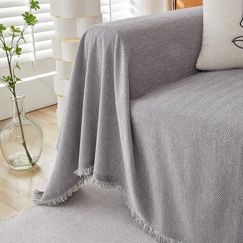 Funda de sofá de chenilla con borlas, antideslizante, lavable, para sofás de 1/2/3/4 plazas, color gris, 180 x 130 cm