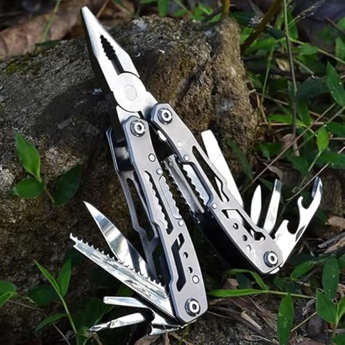 Image of Multi-Function Pliers Tool Set, 24-in-1, Stainless Steel with 11 Screwdriver Bits, Bottle Opener, Safety Hook for Outdoor