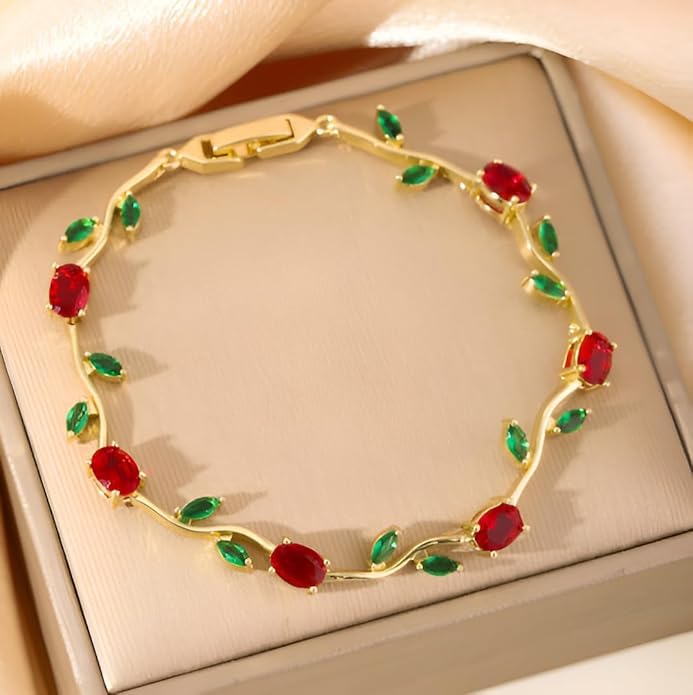 Image of MIRAYHA VIral Tulip Bracelet for Women | Bloom Floral Tulip With Crystal Stones For Women & Girls| Gift for Girlfriend & Wife|Romantic Floral Crystal | Cute Aesthetic Korean Jewellery