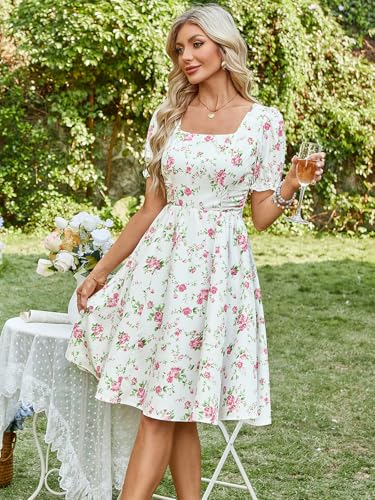 Image of Belle Poque Women's Vintage Midi Cottagecore Cocktail Dresses | Belle Poque Women's Vintage Cottage Core Dress,A-line,Midi,Square Neck,Homecoming Dress,Cocktail Dress,Sun Dress