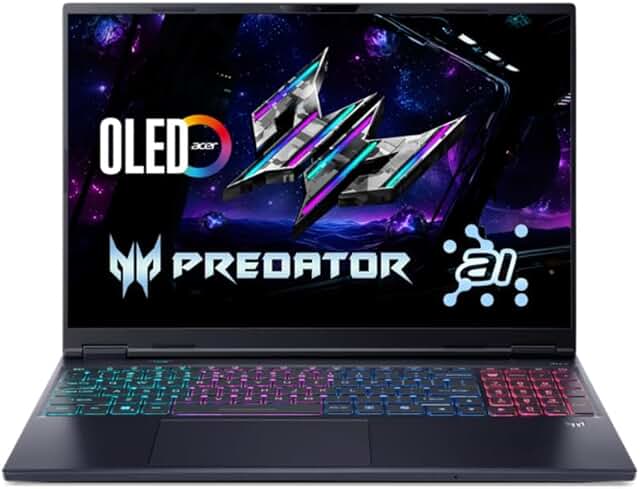 acer Predator Helios Neo16S AI, Intel Ultra 7 255HX Processor,RTX 5060-8 GB GDDR7,16 GB/1 TB, WQXGA OLED, 16.0"/40.64 cm, 240Hz, Win 11 Home,Abyssal Black,2.3 kg,PHN16S-71,RGB KB,Gaming Laptop