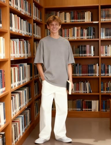 Image of Plaid&Plain Men's Baggy Jeans Wide Leg Heavyweight 100% Cotton Loose Fit