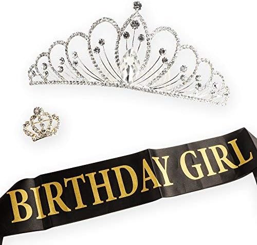 AMAZECO Birthday Girl Sash Tiara Crown and Crown Brooch,Birthday Girl with Gold Encased Glitter Lettering, Happy Birthday Party Supplies, Favors, Decorations 16th, 21st, 30th, 40th, 50th, 60th 70th