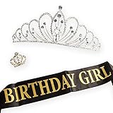 AMAZECO Birthday Girl Sash Tiara Crown and Crown Brooch,Birthday Girl with Gold Encased Glitter Lettering, Happy Birthday Party Supplies, Favors, Decorations 16th, 21st, 30th, 40th, 50th, 60th 70th