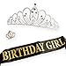 AMAZECO Birthday Girl Sash Tiara Crown and Crown Brooch,Birthday Girl with Gold Encased Glitter Lettering, Happy Birthday Party Supplies, Favors, Decorations 16th, 21st, 30th, 40th, 50th, 60th 70th