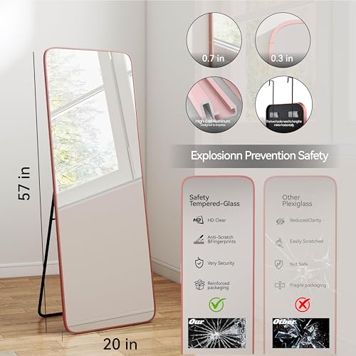 57x20 Door Hanging Full Length Mirror, Floor Stand (Height 5.7ft just Body in1.3ft) Wall Mounted Metal Frame Rectangle Dressing Mirrors for Bedroom Room 57 inch Pink Rose Gold - Image 5