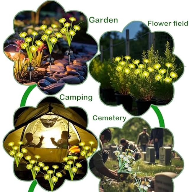 Solar Outdoor Lights (2-Pack, 12 LEDs), Solar Garden Lighting, Outdoor Decorations, Daisy Light for Backyard Porch Balcony Party Decor, Unique Gifts (Warm White)